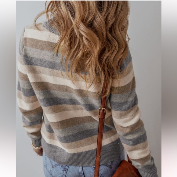 Grey Tan White Stripe Sweater - Picture 2 of 7